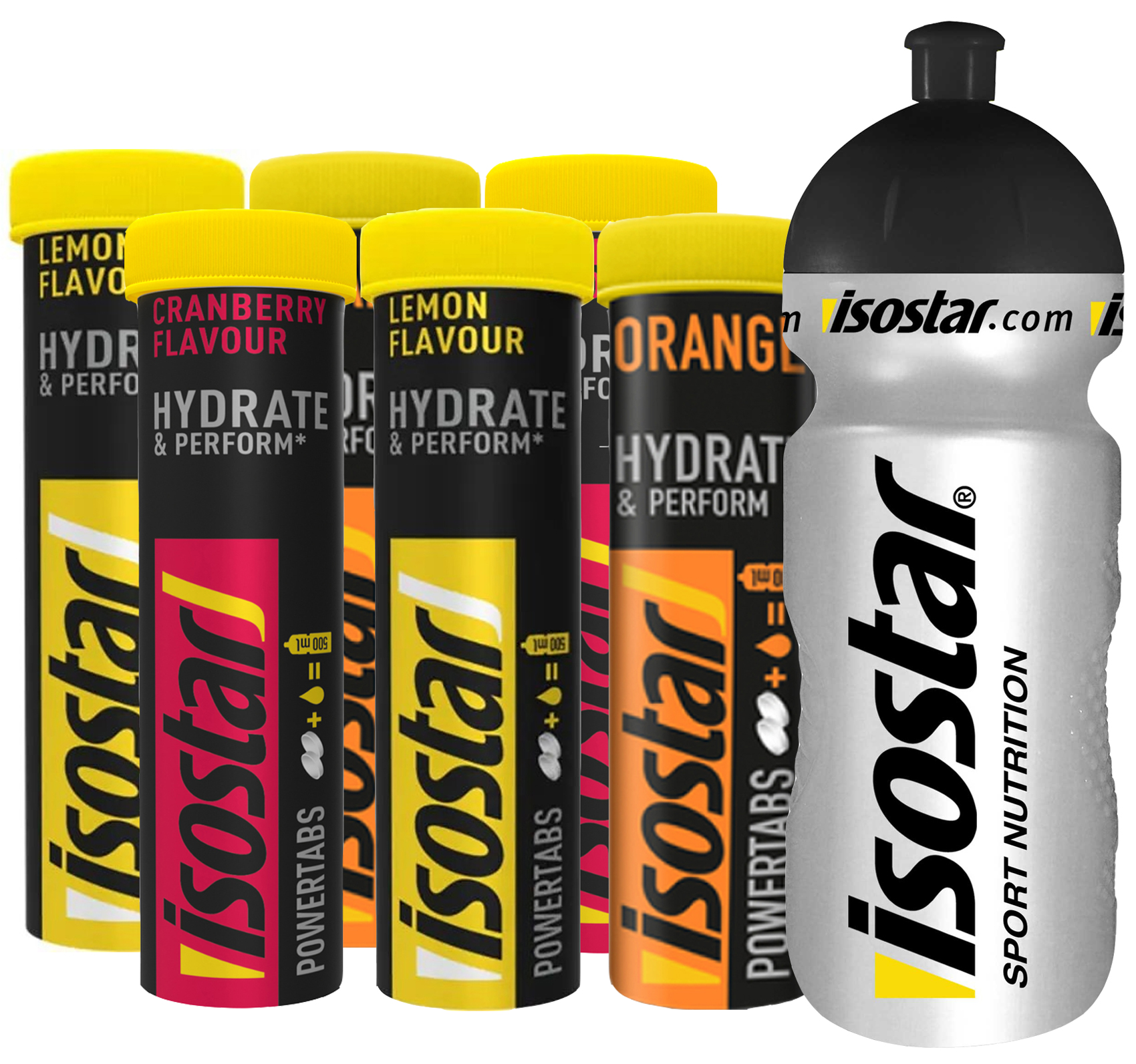 Isostar Hydrate & Perform Powertabs 6x120g + Trinkflasche 0,5l