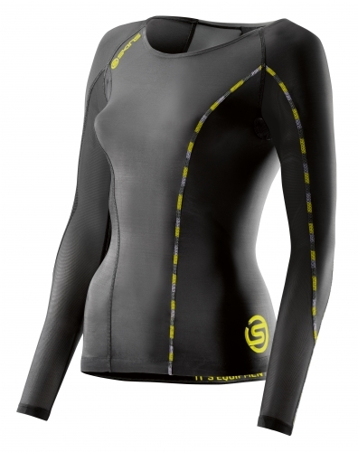 Skins DNAmic Compression Long Sleeve Top Damen Black/Limoncello